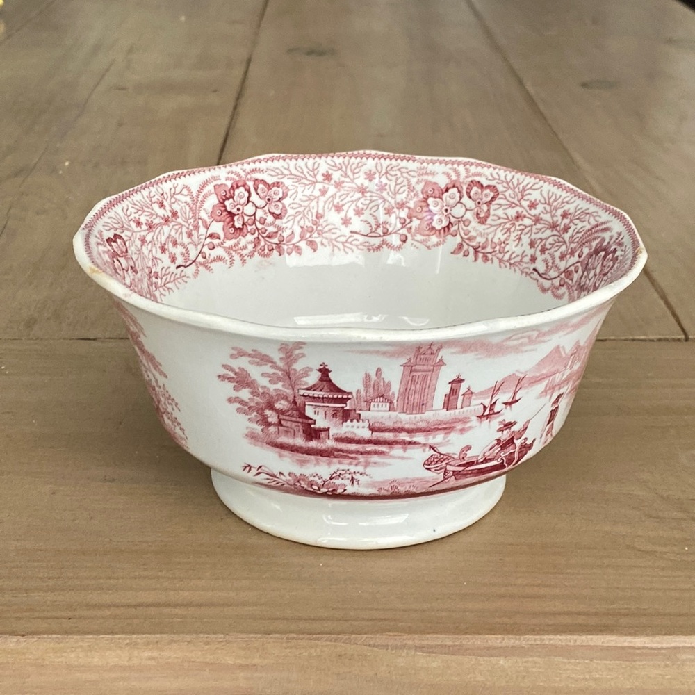 Antique English Transfer ware T&J Mayer Longport NONPAREIL Red Pink Bowl